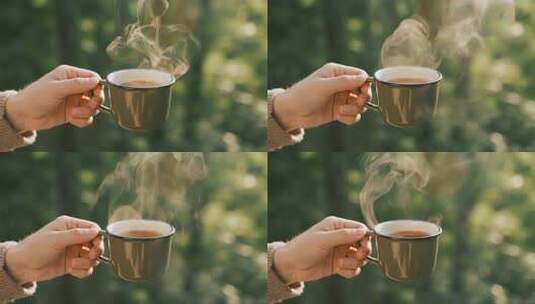 立秋手捧热茶温暖治愈生活视频高清在线视频素材下载
