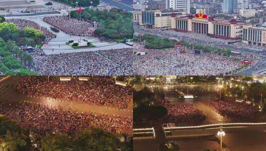南昌八一广场升旗仪式人山人海航拍合集高清在线视频素材下载