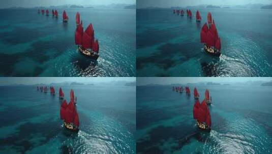 乘风破浪扬帆起航海鸥帆船航行海浪高清在线视频素材下载