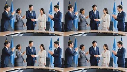 商务人士会议室握手鼓掌场景高清在线视频素材下载