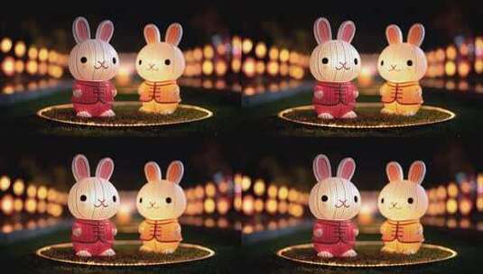 中秋佳节兔子花灯点亮美好夜晚高清在线视频素材下载