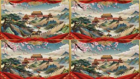 国风古建筑山水背景素材高清在线视频素材下载