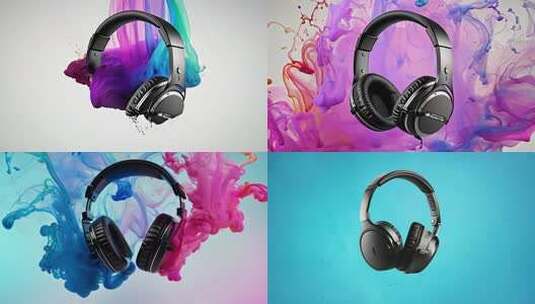 彩色背景中的头戴式耳机高清在线视频素材下载