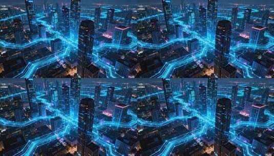 科技感城市夜景网络线路画面高清在线视频素材下载