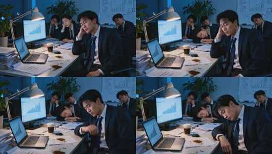 商务团队加班疲劳996职场压力场景高清在线视频素材下载