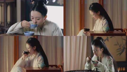 古代女子生病喝汤药高清在线视频素材下载