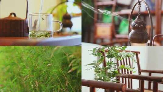 室内竹制家具与绿植高清在线视频素材下载