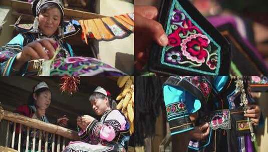 云南非遗彝族刺绣制作过程4K高清在线视频素材下载