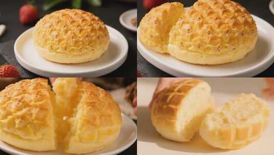 手撕蓬松面包特写高清在线视频素材下载