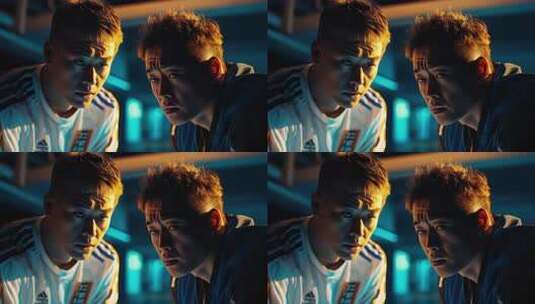 两位年轻男子神情专注共同探讨重要问题高清在线视频素材下载