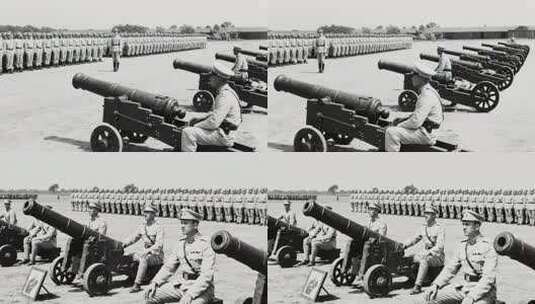 军队士兵大炮前队列场景高清在线视频素材下载