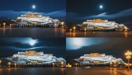 布达拉宫月夜全景高清在线视频素材下载