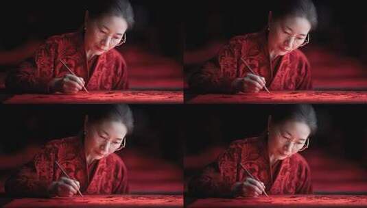 匠心传承：老艺人专注创作精美剪纸艺术高清在线视频素材下载