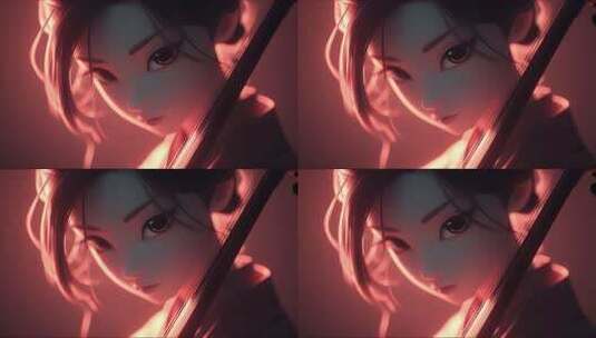 二次元少女演奏乐器特写唯美梦幻高清在线视频素材下载