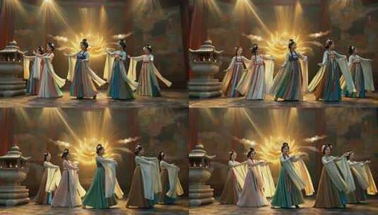 古风女子舞台舞蹈表演高清在线视频素材下载