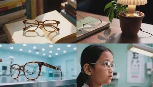 桌上盆栽台灯眼镜静物素材高清在线视频素材下载