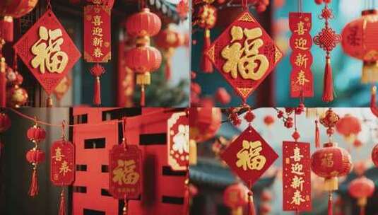 新春福字灯笼装饰高清在线视频素材下载