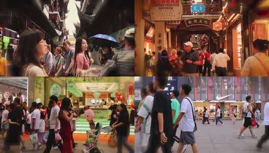 上海城隍庙商业老街淮河路步行街游客逛街高清在线视频素材下载