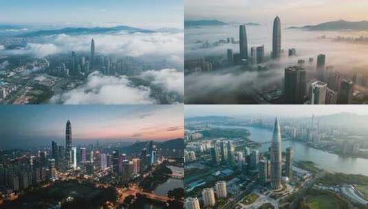 航拍深圳城市日出夜景cbd高清在线视频素材下载