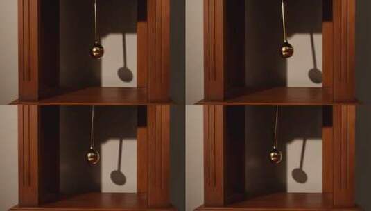 木质时钟摆锤光影特写高清在线视频素材下载