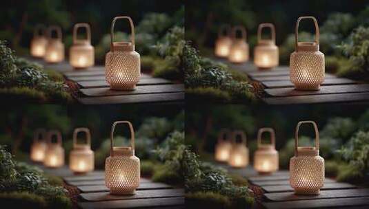 幽静庭院石板路竹灯笼温馨氛围高清在线视频素材下载