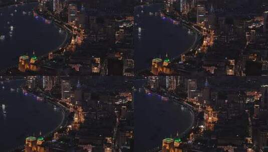 上海外滩黄浦江畔夜景航拍高清在线视频素材下载