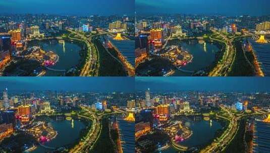 南宁民歌湖城市夜景璀璨灯光航拍延时高清在线视频素材下载