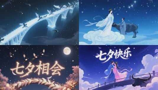 七夕节牛郎织女鹊桥相遇高清在线视频素材下载
