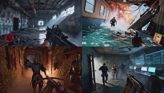 枪战射击游戏第一视角高清在线视频素材下载