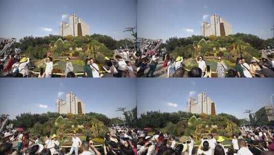 市民观赏城市景观花坛高清在线视频素材下载