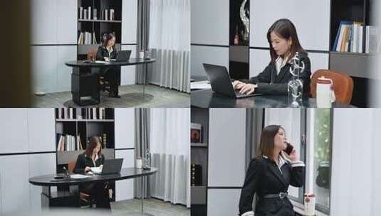 女白领办公室使用笔记本电脑办公高清在线视频素材下载