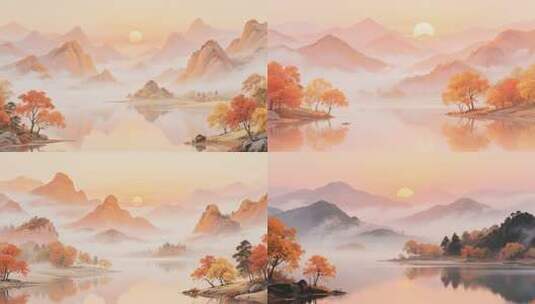 山水夕阳古风背景素材高清在线视频素材下载