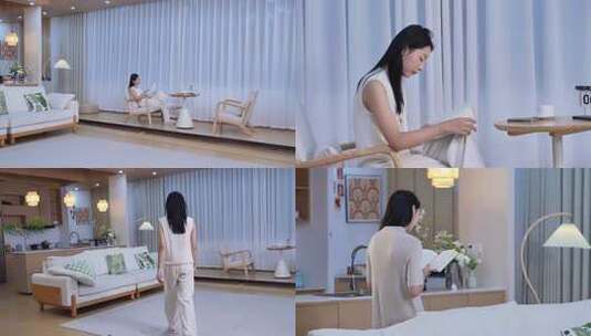 女士周末休闲居家美好生活高清在线视频素材下载