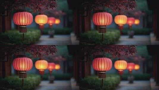 唐风灯笼摇曳生辉古色建筑意境深远高清在线视频素材下载