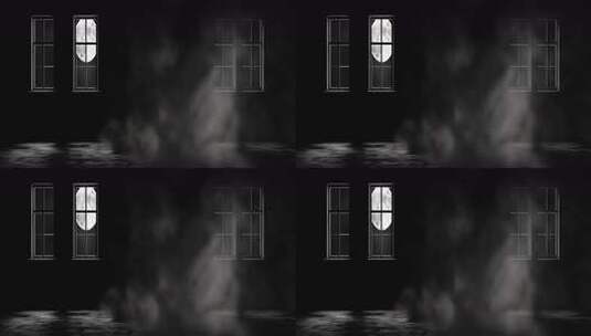 室内透过窗户看满月烟雾场景高清在线视频素材下载