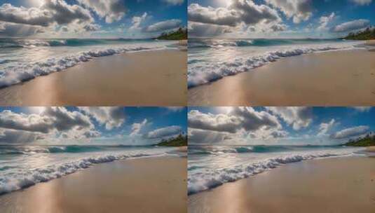 海滩海浪与蓝天白云景象高清在线视频素材下载