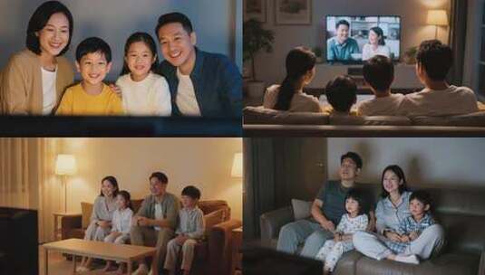 一家人看电视剧 看电视高清在线视频素材下载