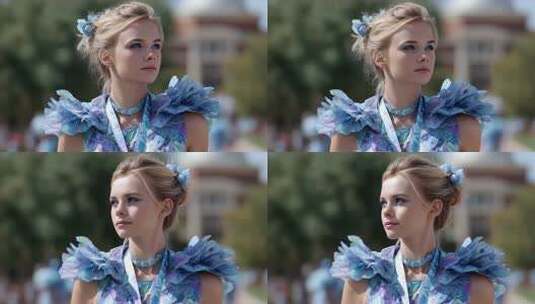 蓝衣少女优雅眺望未来憧憬高清在线视频素材下载