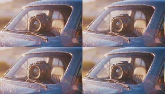 汽车车窗上的单反相机高清在线视频素材下载