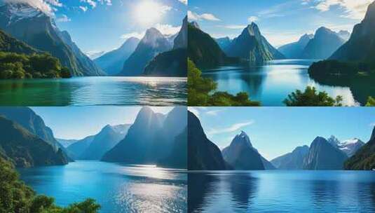 新西兰米尔福德峡湾峡湾风光与湖光山色高清在线视频素材下载