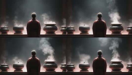 东方仪式感香炉烟雾缭绕的神秘场景高清在线视频素材下载