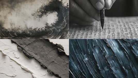 文房四宝合集宣纸毛笔黑墨砚台高清在线视频素材下载