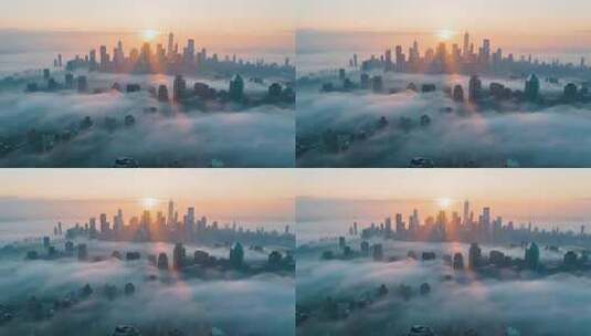 城市日出云海航拍素材高清在线视频素材下载