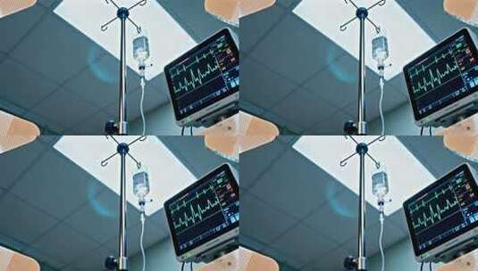 医院病房输液与心电监护设备高清在线视频素材下载