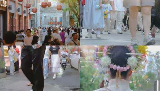 节假日街头人流热闹车水马龙 长假游客人潮高清在线视频素材下载