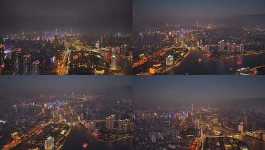 广州荔湾区珠江两岸夜景航拍高清在线视频素材下载