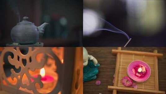 温暖治愈安静的禅意煮茶燃香氛围高清在线视频素材下载