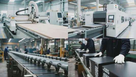 家具装修木材自动化现代化加工制造生产车间高清在线视频素材下载