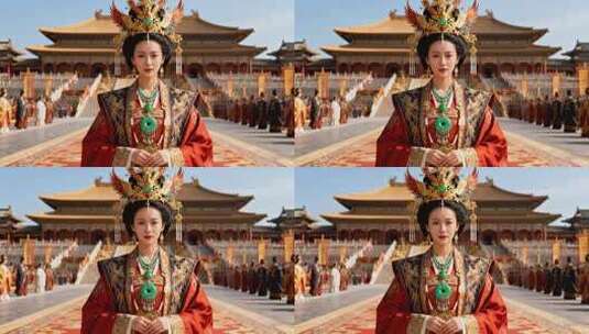 古装女子于宫殿前的形象高清在线视频素材下载