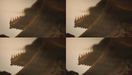 雨天故宫房檐脊兽倒影水滴涟漪高清在线视频素材下载